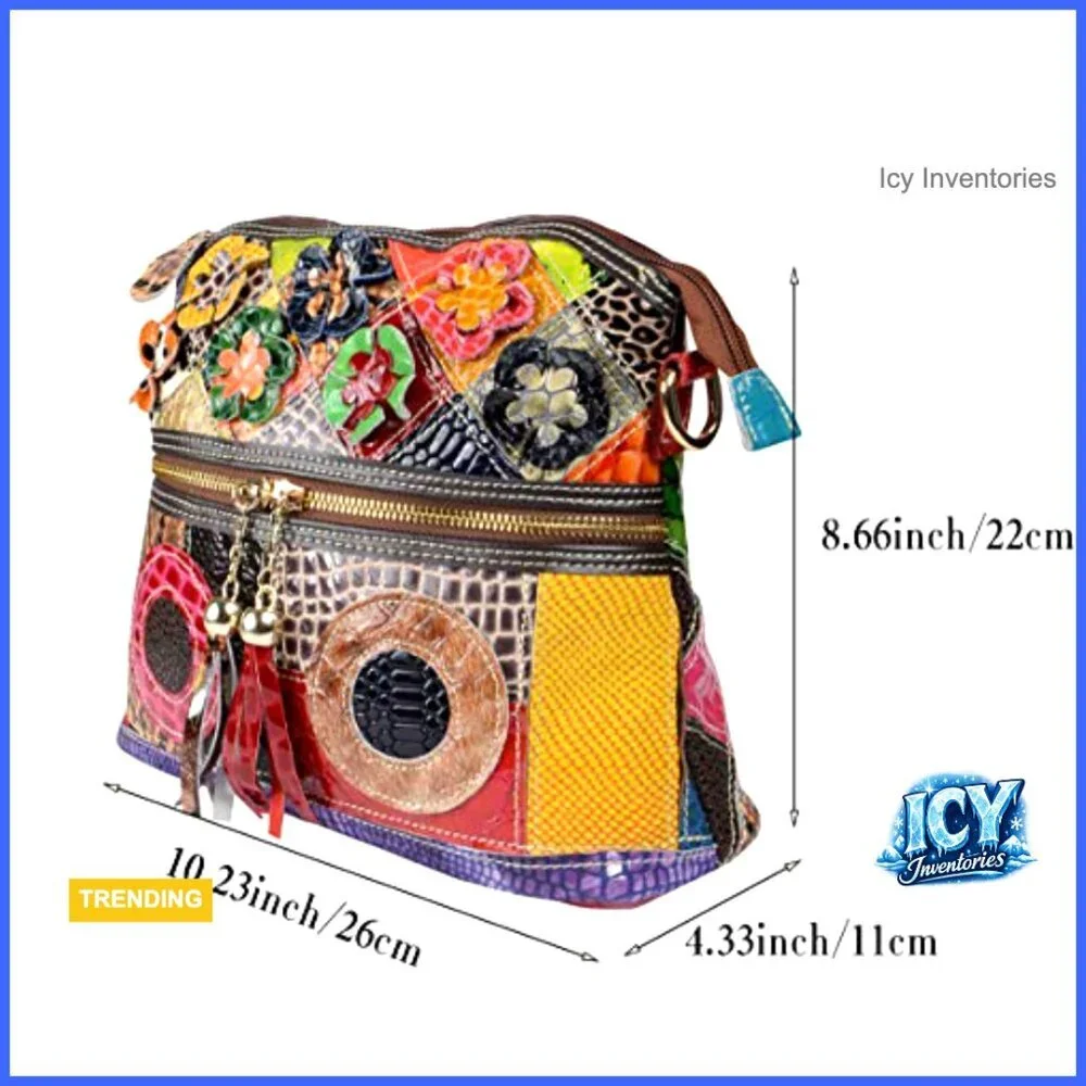 Genuine Leather Crossbody Bag with Adjustable Strap, Multiple Pockets
